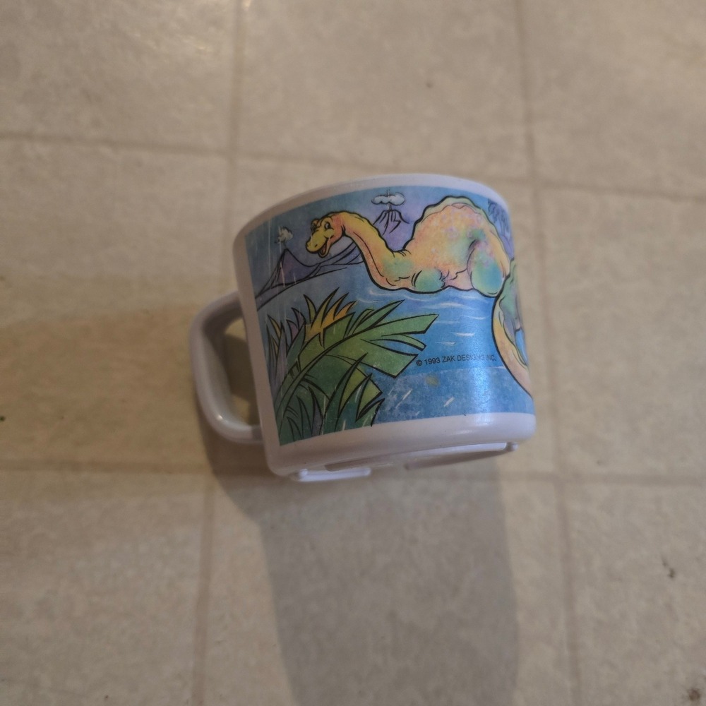 Zak Designs Mug 1993 Dinosaur Kids White Vintage 90s Plastic Brontosaurus Cup - Picture 2 of 5